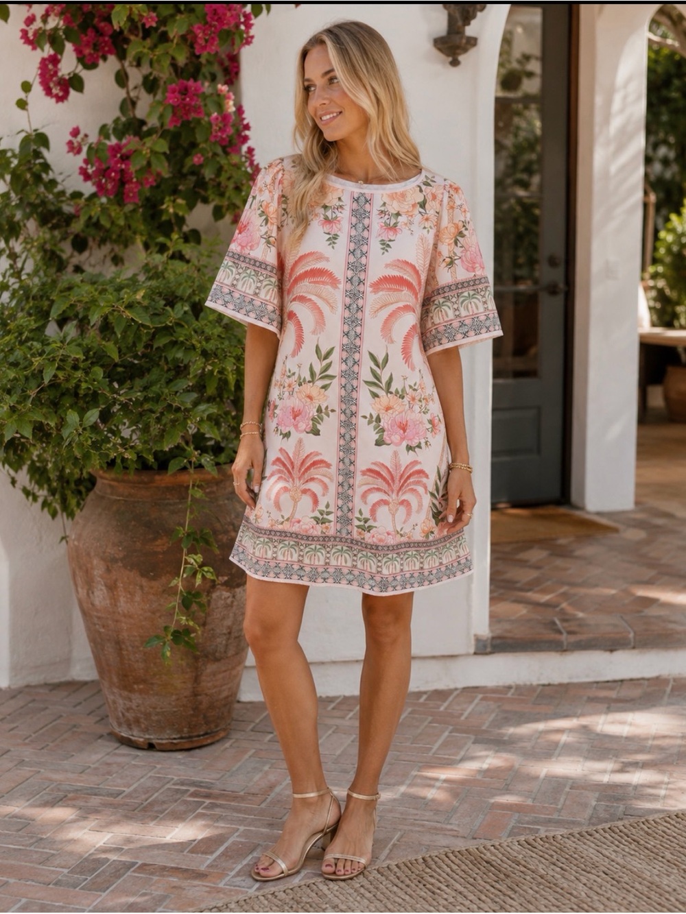 Floral Pink Boho Shift Dress